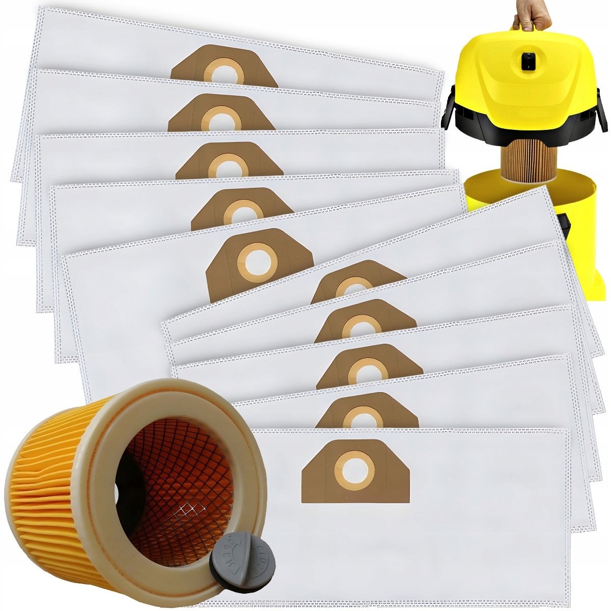 WOREK DO ODKURZACZA KARCHER syntetyczny DO WD3 MV3 SE4001 10 szt + filtr