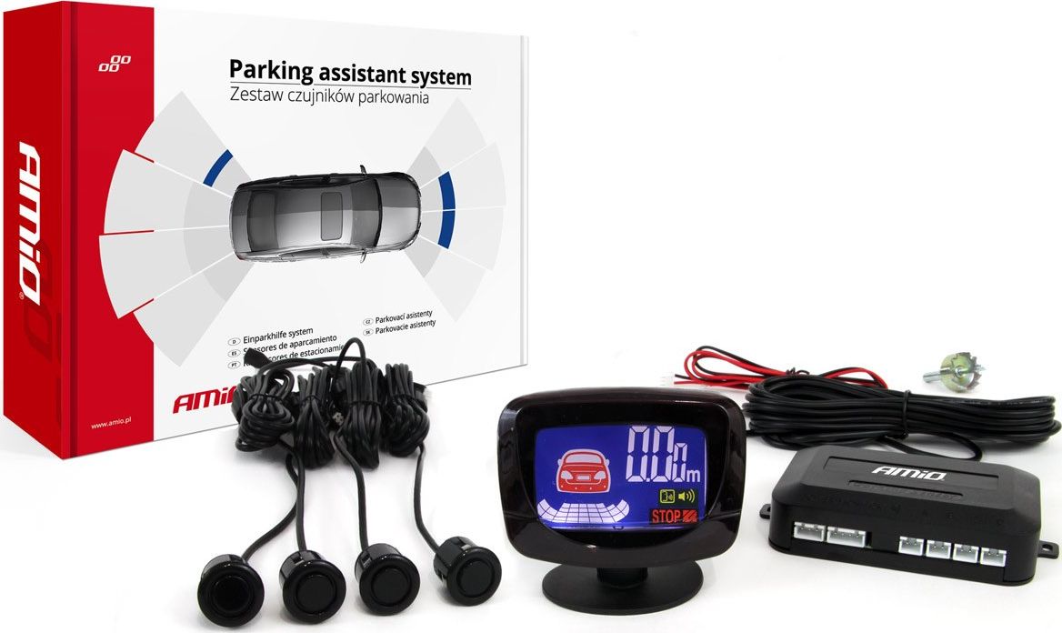 AMiO Zestaw czujników parkowania cofania led-graf 4 sensory czarne gold 18mm