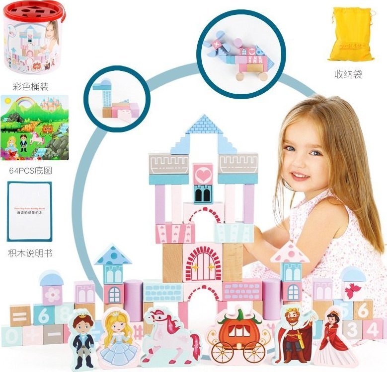 Ramiz Zestaw drewnianych klocków dla dziewczynek "Księżniczka w zamku" + sorter kształtów