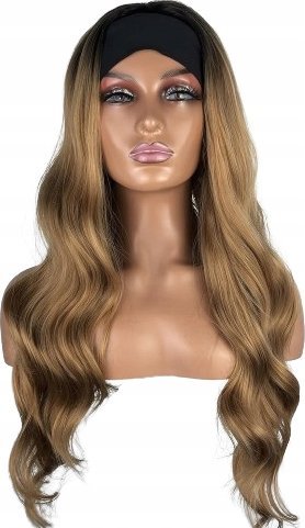 Korbi PERUKA WŁOSY BLOND DŁUGIE FALOWANE KRĘCONE NA SIATCE OPASKA W85