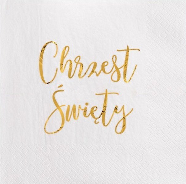 SERWETKI Chrzest złoty napis 33x33cm 20szt BIAŁE