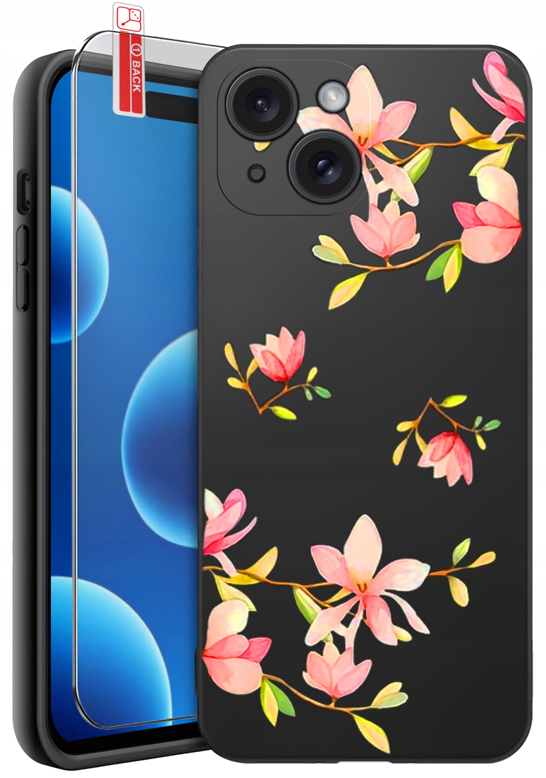 ETUI do iPhone 15 | WZORY | SILIKONOWE MATT CASE + SZKŁO 9H