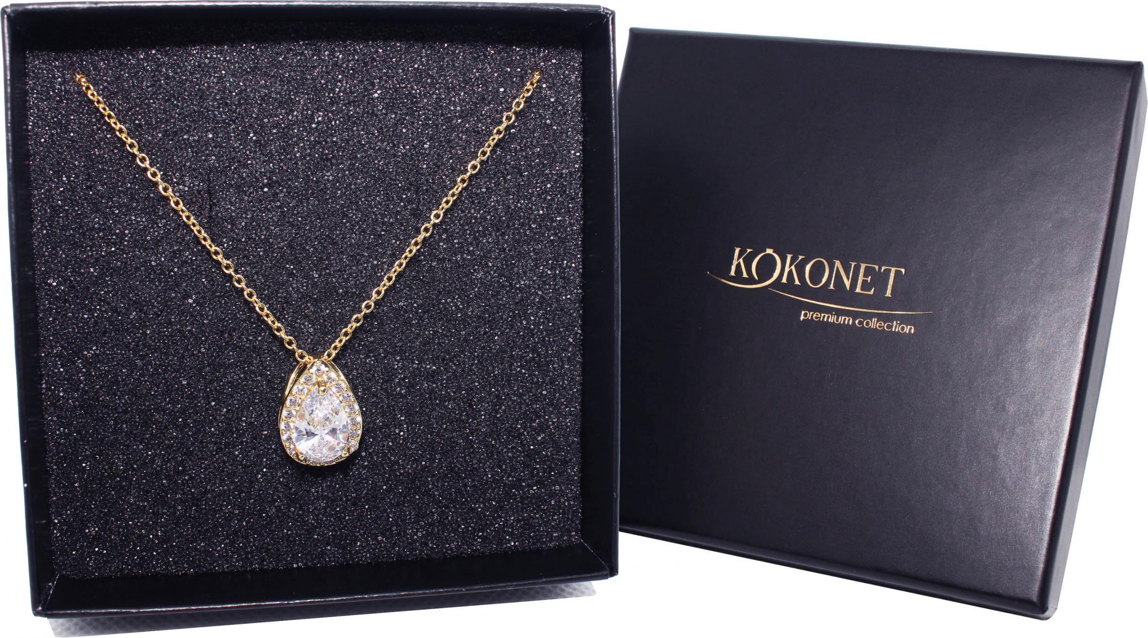 KOKONET NASZYJNIK złota łezka MIGDAŁ ślubny PREMIUM gold