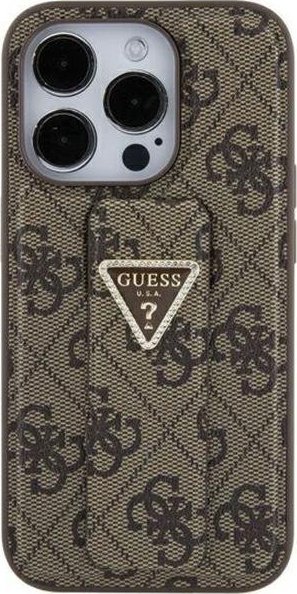 Guess GUHCP15SPGS4TDW iPhone 15 6.1 brązowy/hardcase Grip Stand 4G Triangle Strass