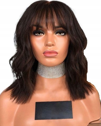 Korbi PERUKA WŁOSY DO RAMION CIEMNY BRĄZ BRĄZOWE FALOWANE GRZYWKA NA SIATCE W91