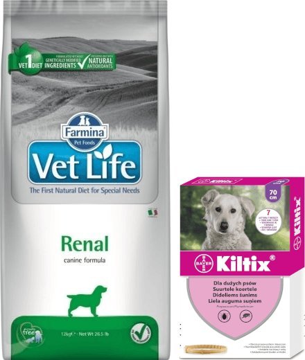 Farmina FARMINA Vet Life Dog Renal 12kg + BAYER Kiltix Obroża dla psów dużych dł 70cm