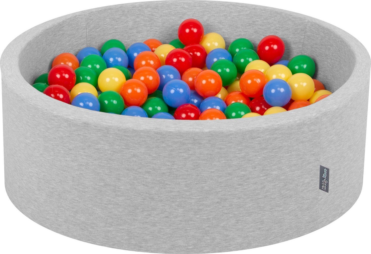 KiddyMoon KiddyMoon Suchy basen okrągły z piłeczkami 7cm jasnoszary: żółty-zielony-niebieski-czerwony-pomarańcz 90x30cm/200piłek Zabawka basen piankow