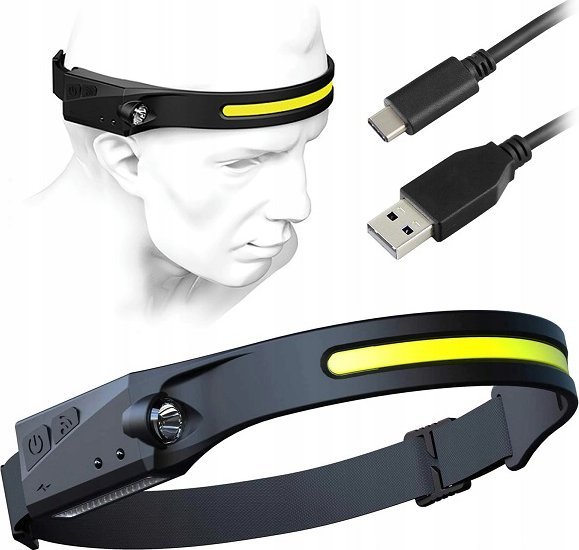 Latarka czołowa OEM Latarka czołowa Led Reflektor na głowę COB czarny 600mah