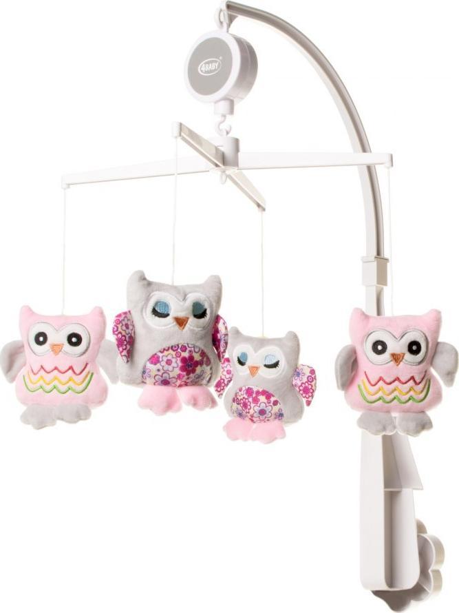 4Baby Play & Edu karuzela pluszowa sowa różowa szara