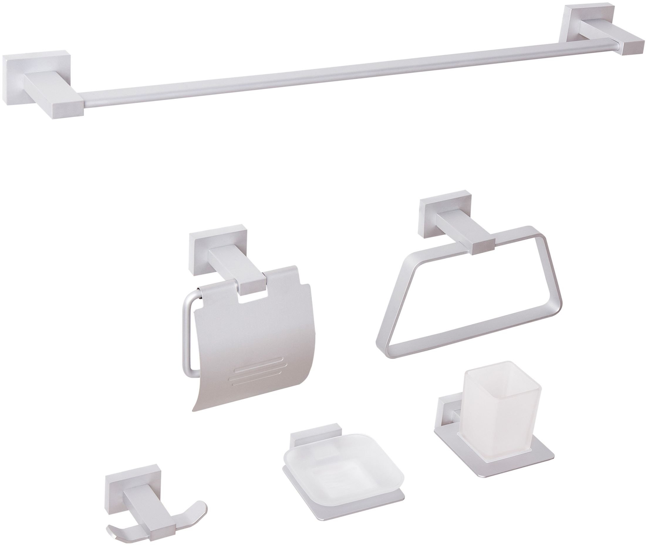 Zestaw akcesoriów toaletowych 6 elementów RIOHACHA Z uchwytami i haczykami na ręczniki Srebrny