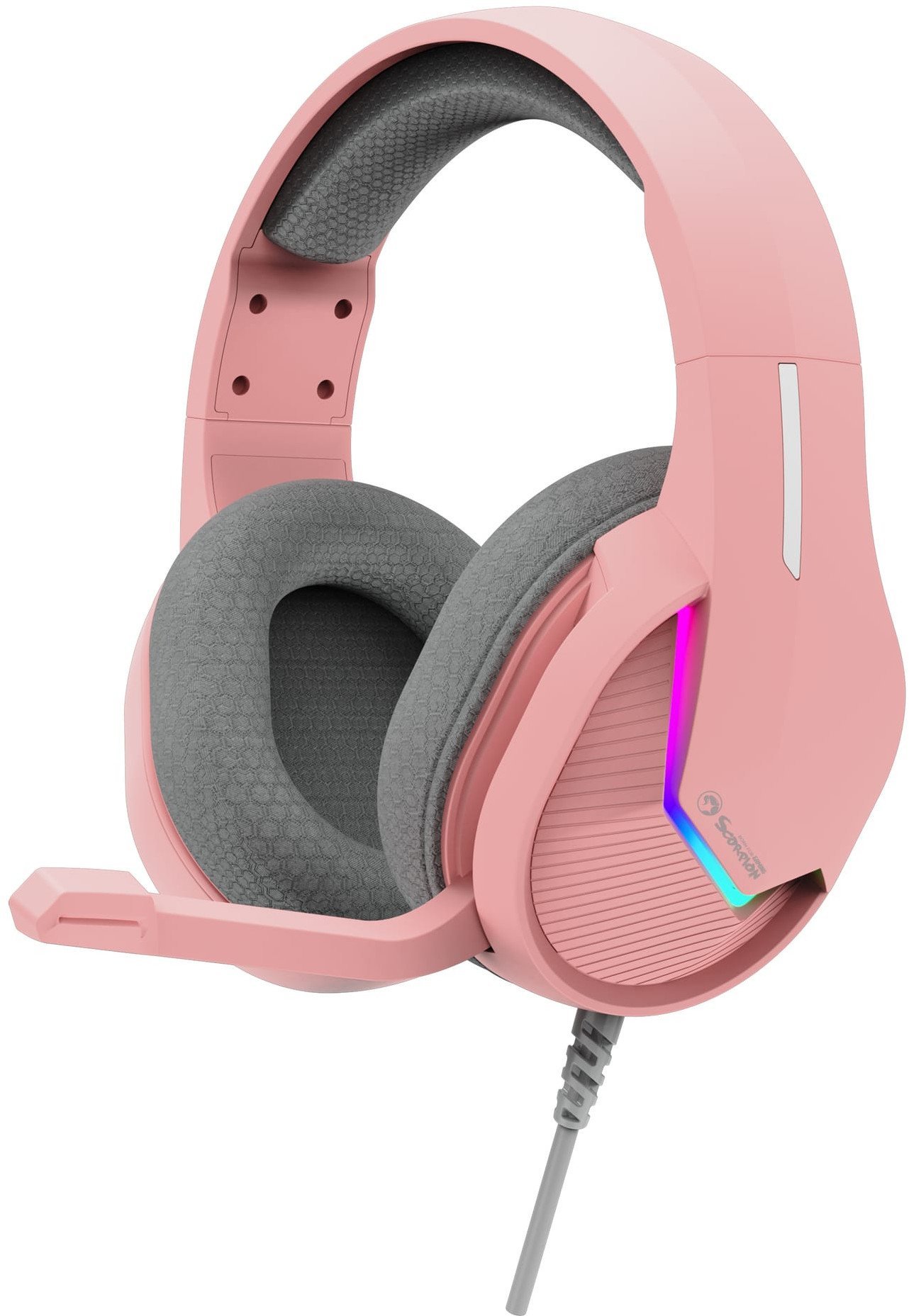 Marvo TACTIC 40, s�uchawki z mikrofonem, przewodowa, r�owa, 2.0, pod�wietlane, USB