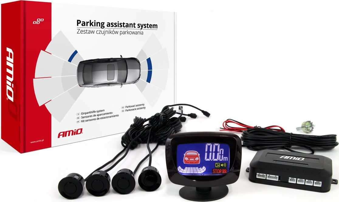 AMiO Zestaw czujników parkowania cofania led-graf 4 sensory czarne