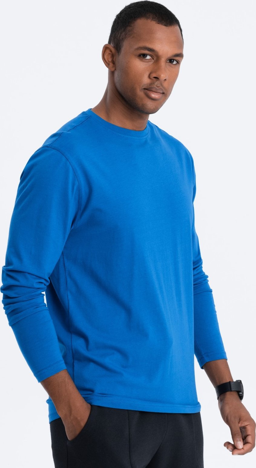 Ombre Męski longsleeve BASIC z okrągłym dekoltem - niebieski V9 OM-LSBL-0106 S
