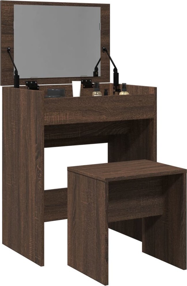 vidaXL Toaletka ze stołkiem, brązowy dąb, 60x40x113,5 cm