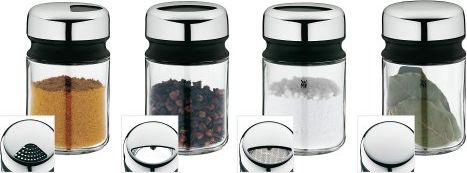 WMF Zestaw wytrząsarek do przypraw WMF Depot, sztuki 4, 100 ml, słoik na przyprawy, shaker do przypraw, słoik na przyprawy, szkło, stal nierdzewna Cro