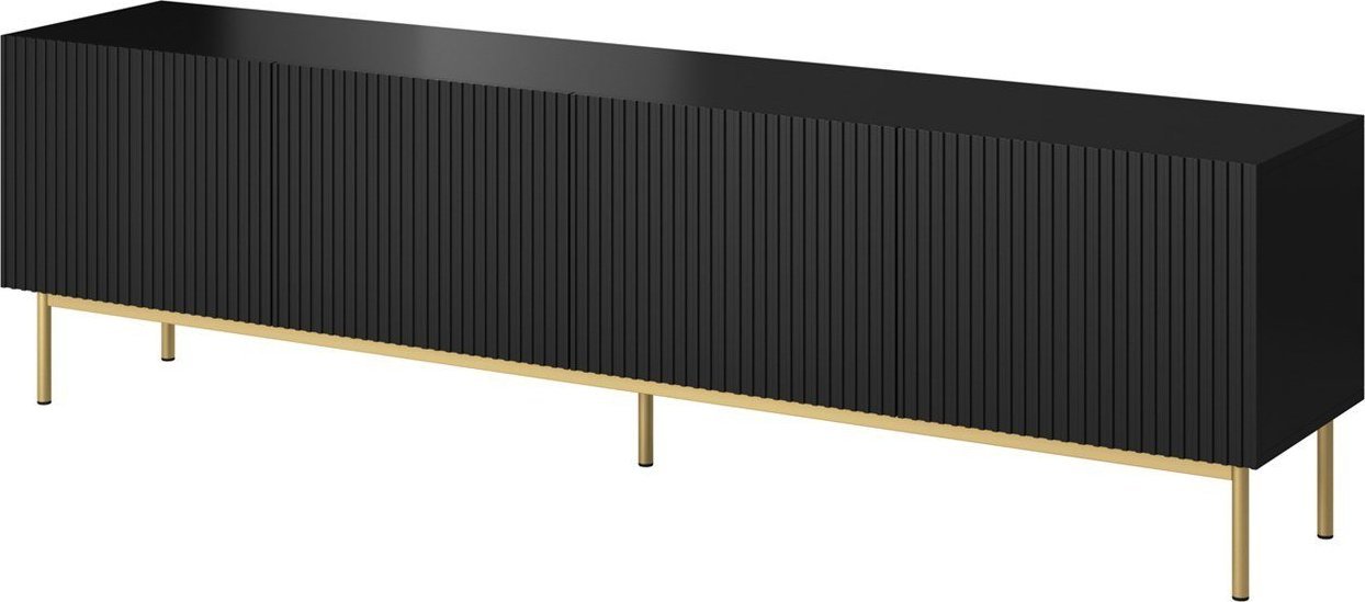 Cama Meble Szafka RTV PAFOS na złotym stelażu ze stali 200x40x60 czarny mat