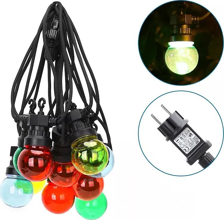 Aigostar Girlanda ogrodowa 10 kolorowych barwnych kul sznur 5m zasilana z sieci Girlanda ogrodowa 10 kolorowych barwnych kul sznur 5m zasilana z siec