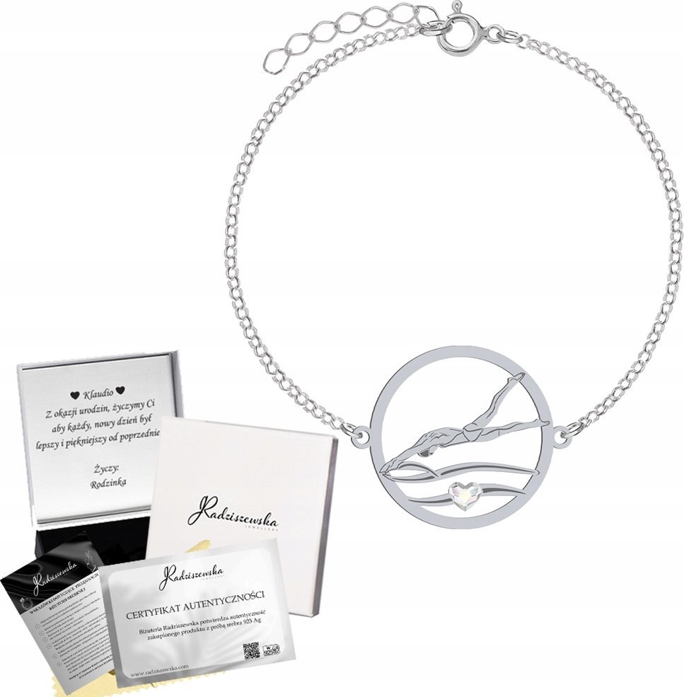 Radziszewska Jewellery Bransoletka Srebrna Pływak Prezent dla Pływaka 925 GRAWER DEDYKACJA GRATIS