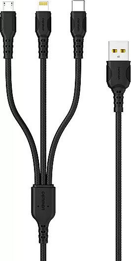 Kabel USB Denmen USB-A - USB-C + microUSB + Lightning 1 m Czarny (29360)