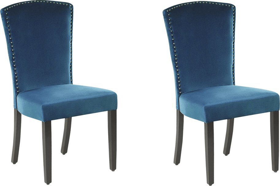 Beliani Zestaw 2 krzeseł do jadalni welurowy niebieski PISECO