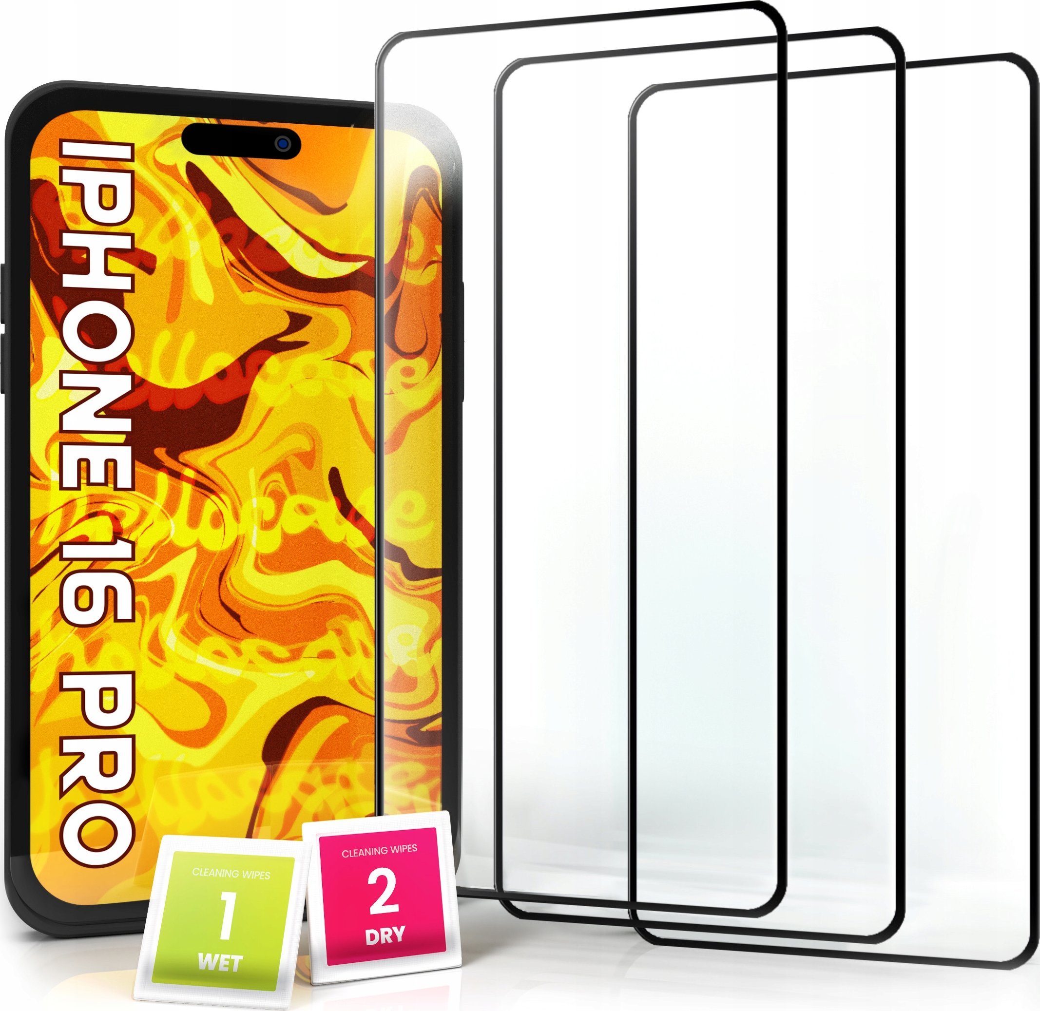 Hello Case 3-PAK Szkło Hartowane do Apple iPhone 16 Pro (na cały ekran, 9H, 5D)