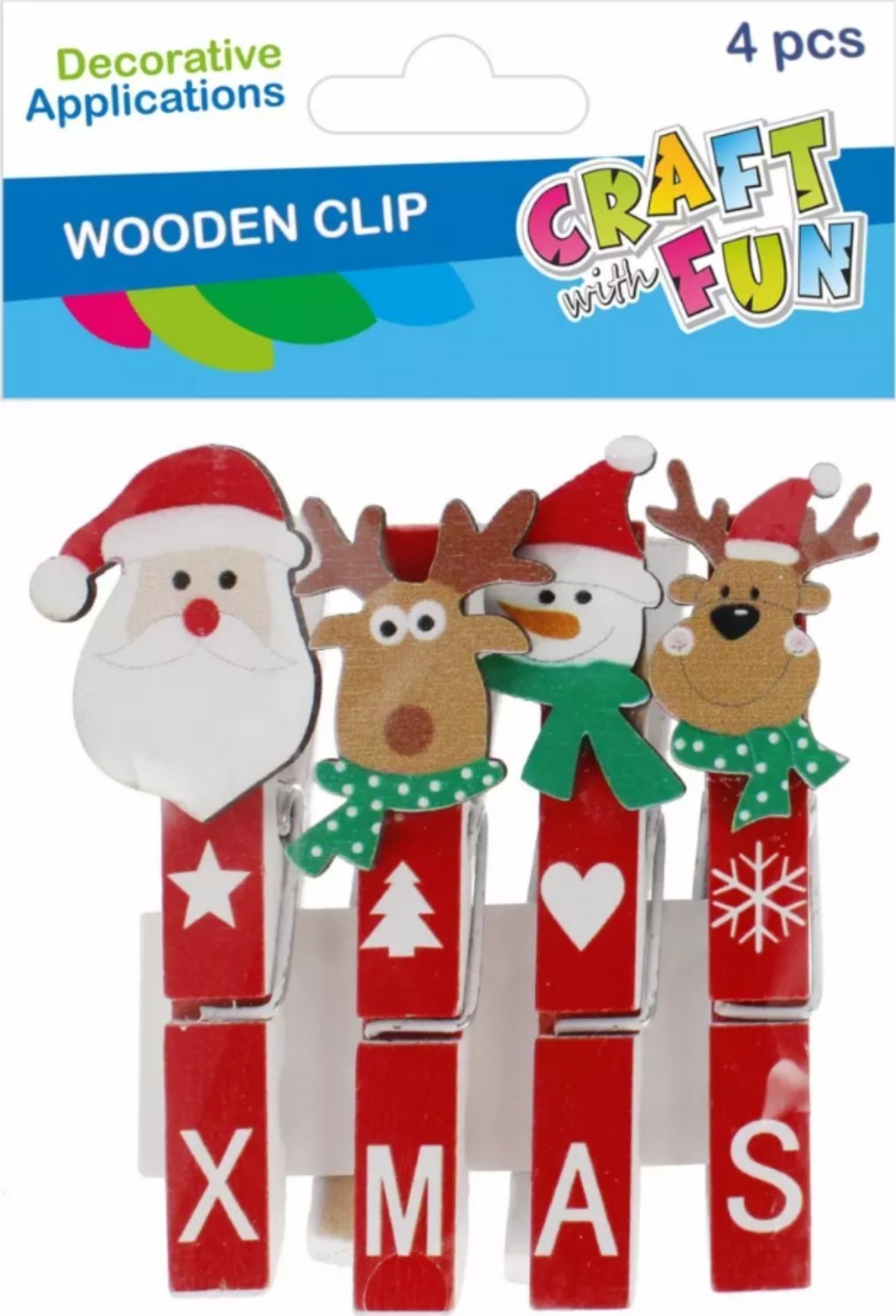 Dekoracja świąteczna Craft with Fun OZDOBA BN KLAMERKI MIX 4SZT/7CM CF PBH 12/144