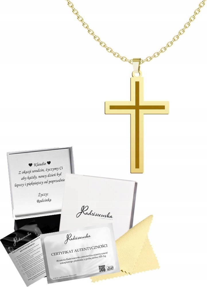 Radziszewska Jewellery ZŁOTY NASZYJNIK Z KRZYŻEM ŁAŃCUSZEK PREZENT KOMUNIA BIERZMOWANIE ŻYCZENIA