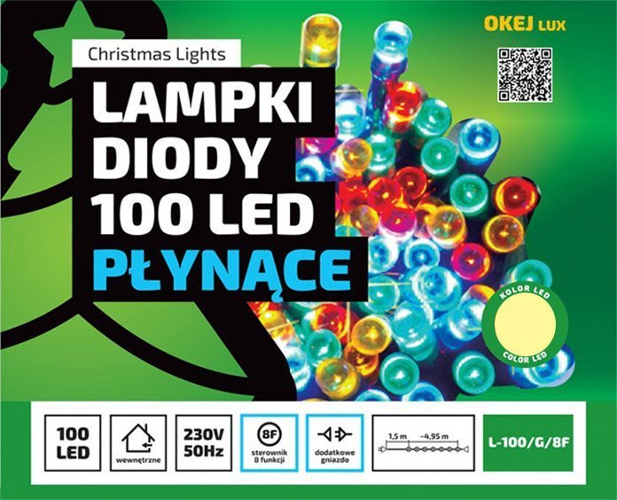Lampki choinkowe Okej Lux Lampki choinkowe LED L-100/G/8F ciepła 4,95m 8 funkcji