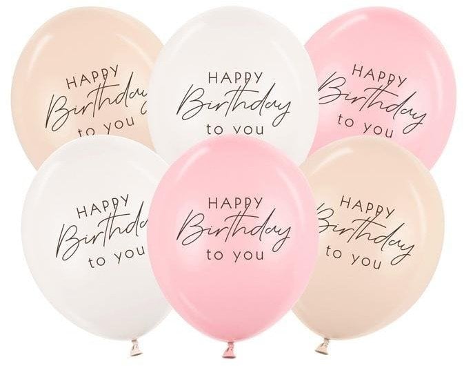 Balony Happy Birthday mix różowy 30cm 6szt