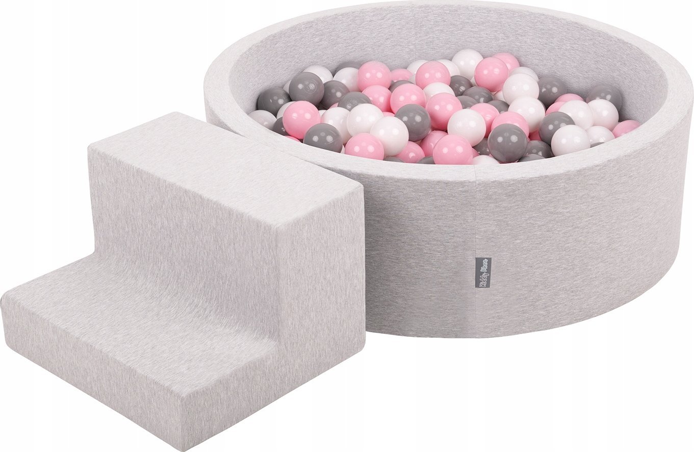 KiddyMoon Piankowy plac zabaw PPZP-OK30D-122 z piłeczkami jasnoszary: biały-szary-pudrowy róż basen 200/schodek Zabawka plac zabaw