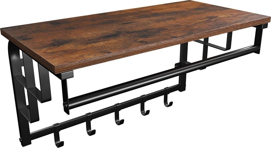 Leobert Półka z wieszakami na ubrania drewniana LOFT