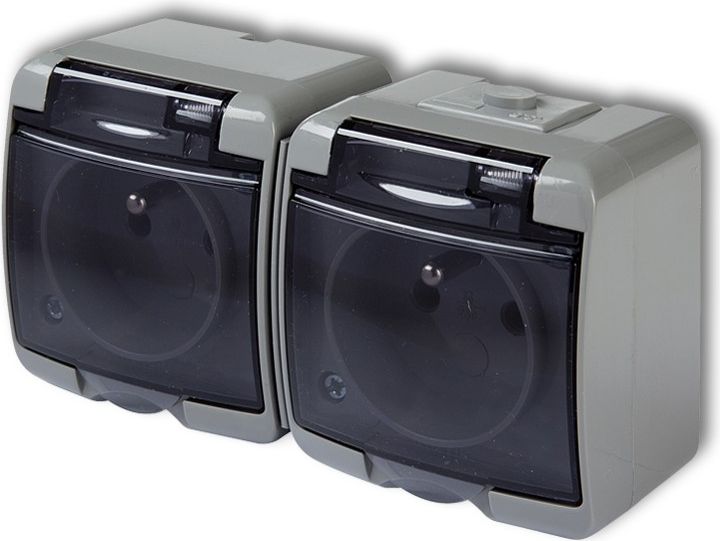 Karlik Gniazdo podwójne Junior z/u klapka dymna popielaty (10GHE-2d)