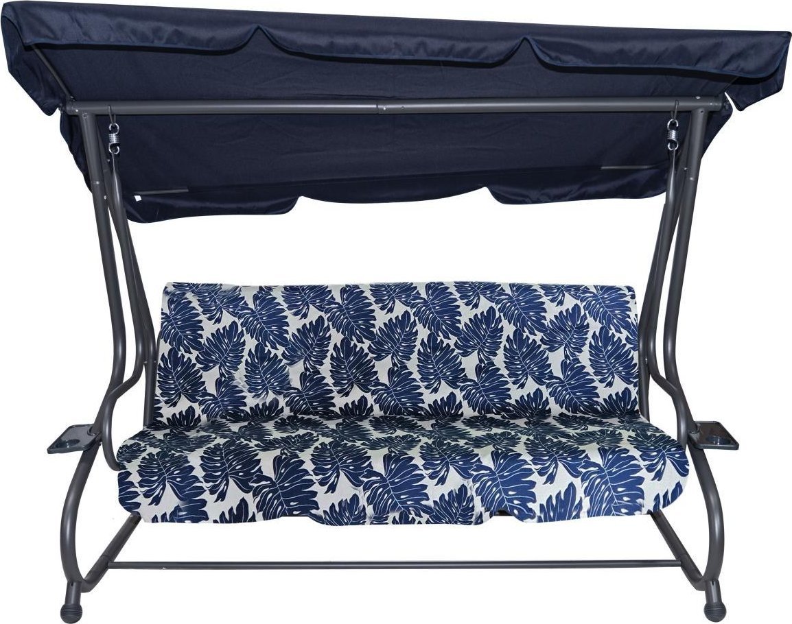 Huśtawka Ogrodowa Siedzisko Textylina 2x1 Wzór Liście Granatowa