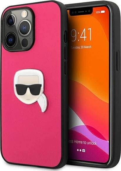 Karl Lagerfeld KLHCP13LPKMP iPhone 13 Pro / 13 6,1" różowy/pink hardcase Leather Ikonik Karl`s Head Metal