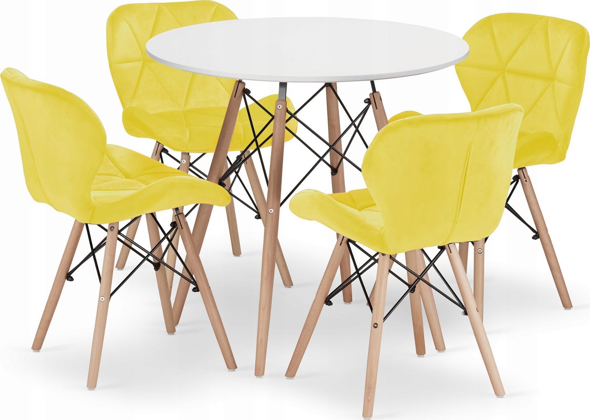 Leobert Zestaw stół okrągły TODI 80 biały + 4 krzesła LAGO żółte