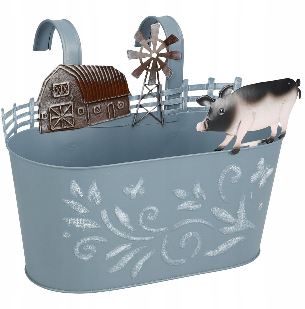 Metalowa osłonka na doniczkę RANCH z motywem zwierząt gospodarskich, 34 cm