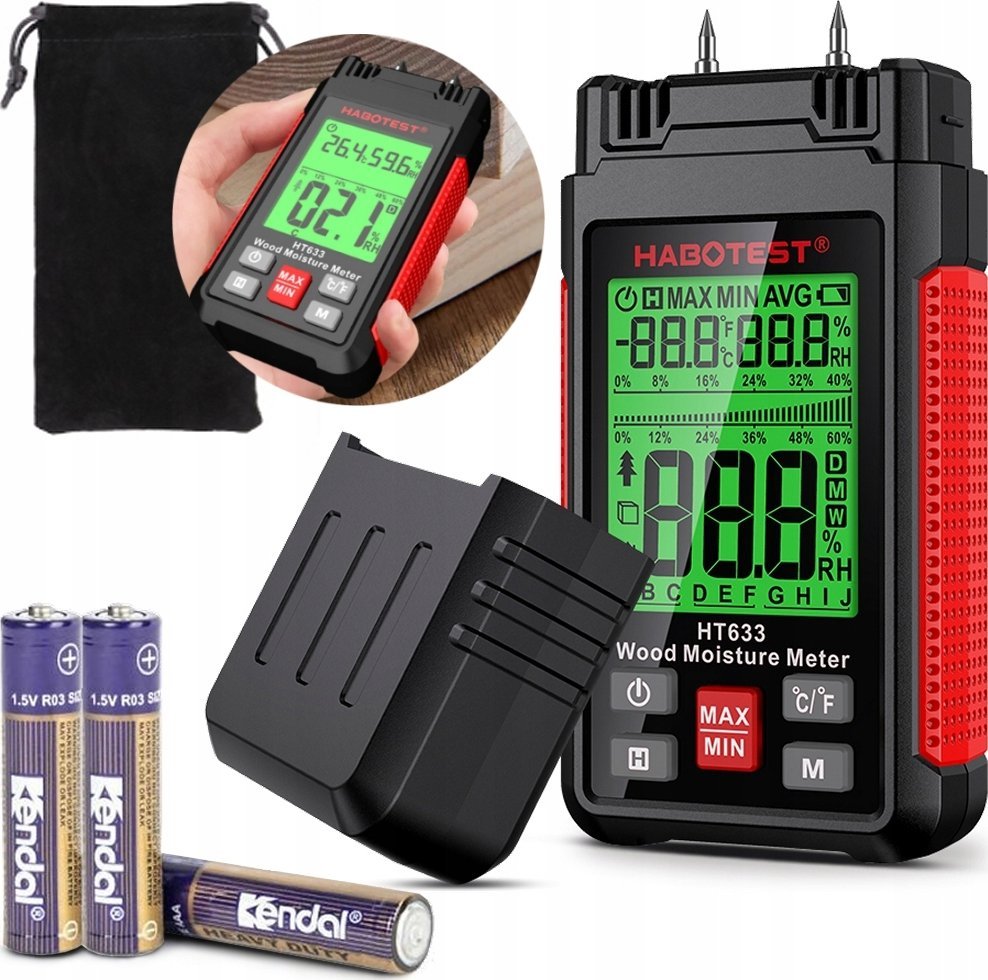 WILGOTNOŚCIOMIERZ MIERNIK WILGOTNOŚCI DREWNA POWIETRZA %RH MAT. BUDOWLANYCH