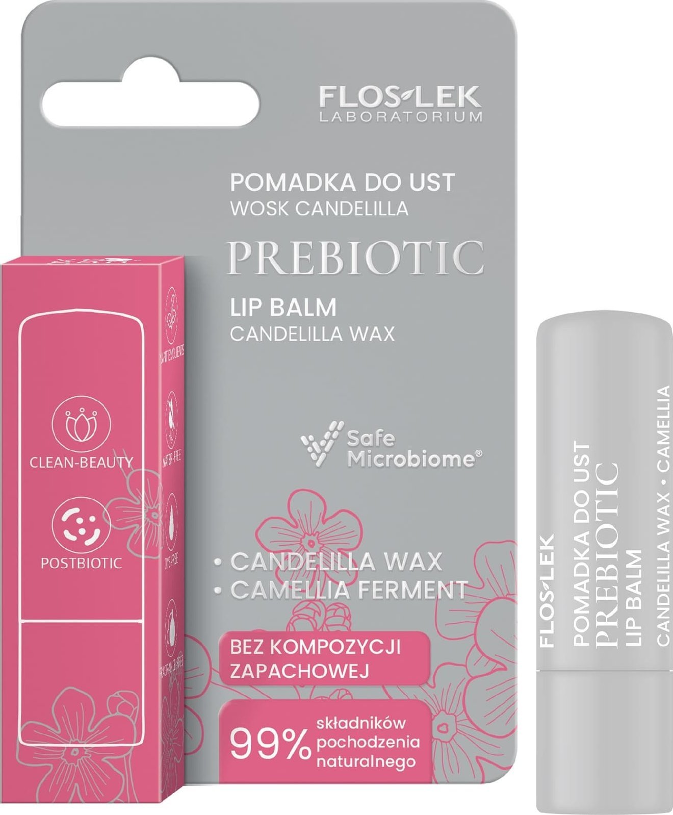 Floslek FLOSLEK Prebiotic Lip Care Prebiotyczna pomadka do ust wosk candelilla 4 g