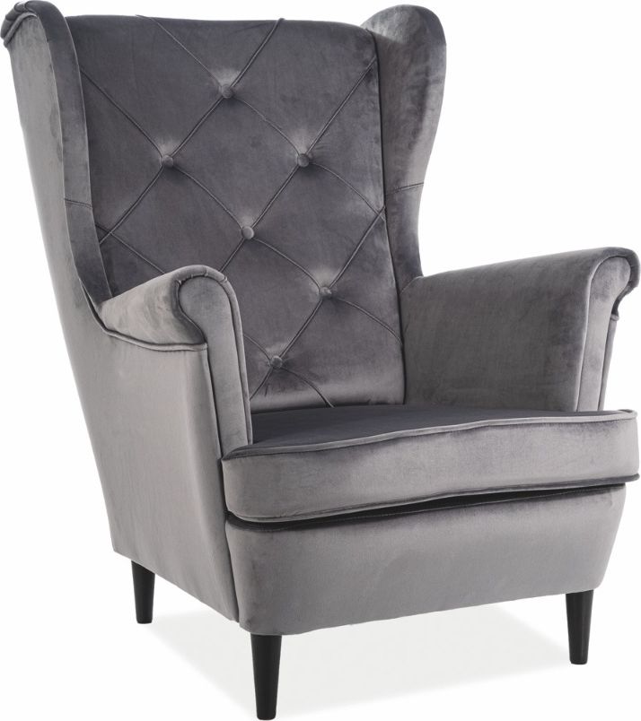 Signal Fotel LADY VELVET szary aksamitny z pikowaniem i miękką poduszką SIGNAL