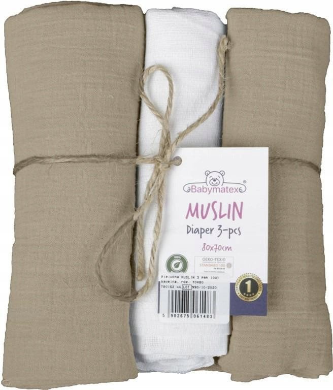 Pielucha MUSLIN 3 pak w pudełku, roz. 70x80