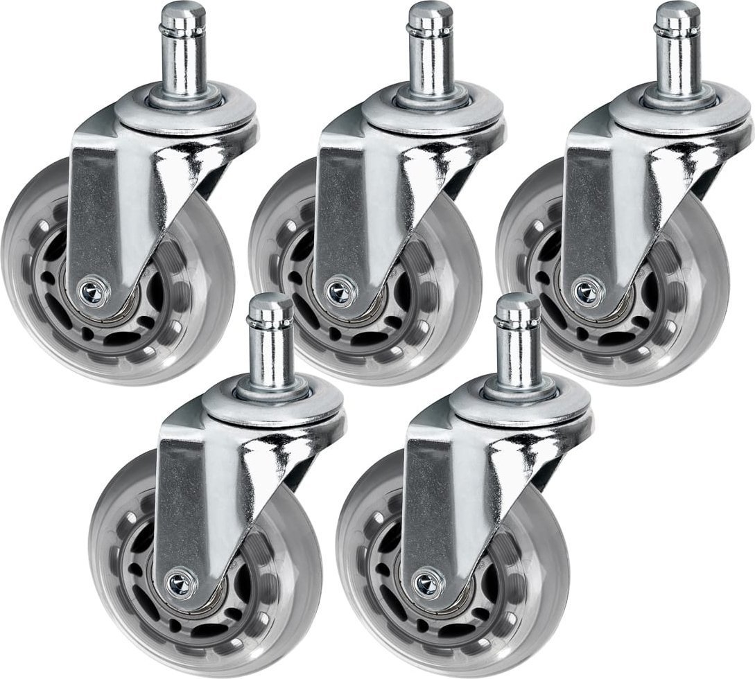Kółko do taboretu Roll Speed srebrne na wcisk zestaw 5 sztuk