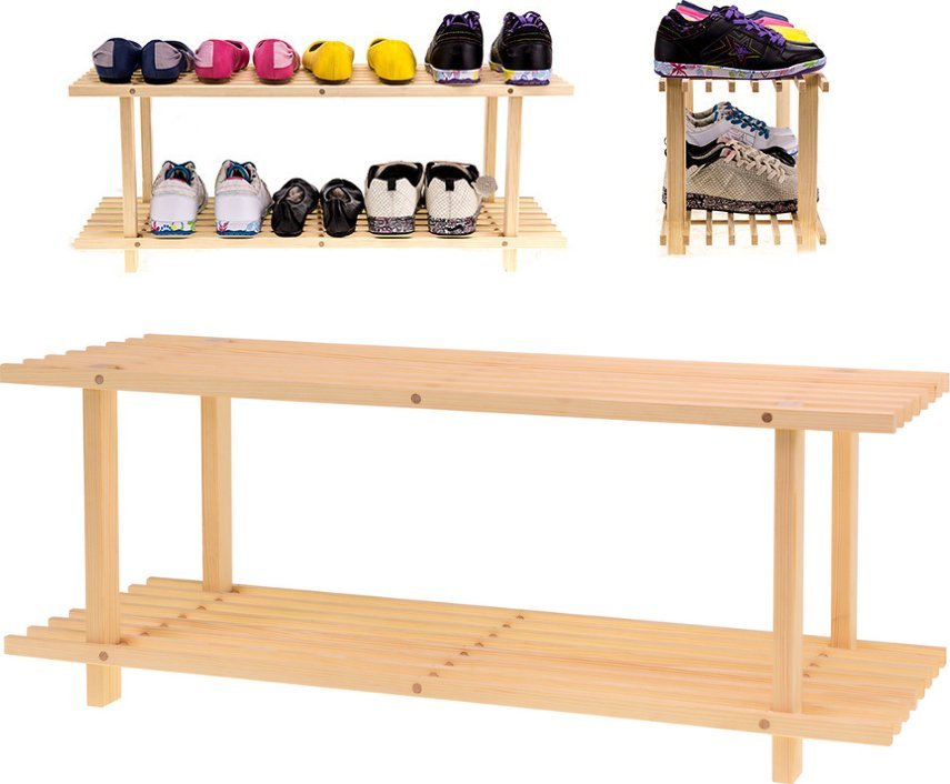 Wamar-Sosenka Drewniany Stojak na Buty Regał Szafka Szafa 2 półki RBO2 Naturalny Drewno Sosnowe