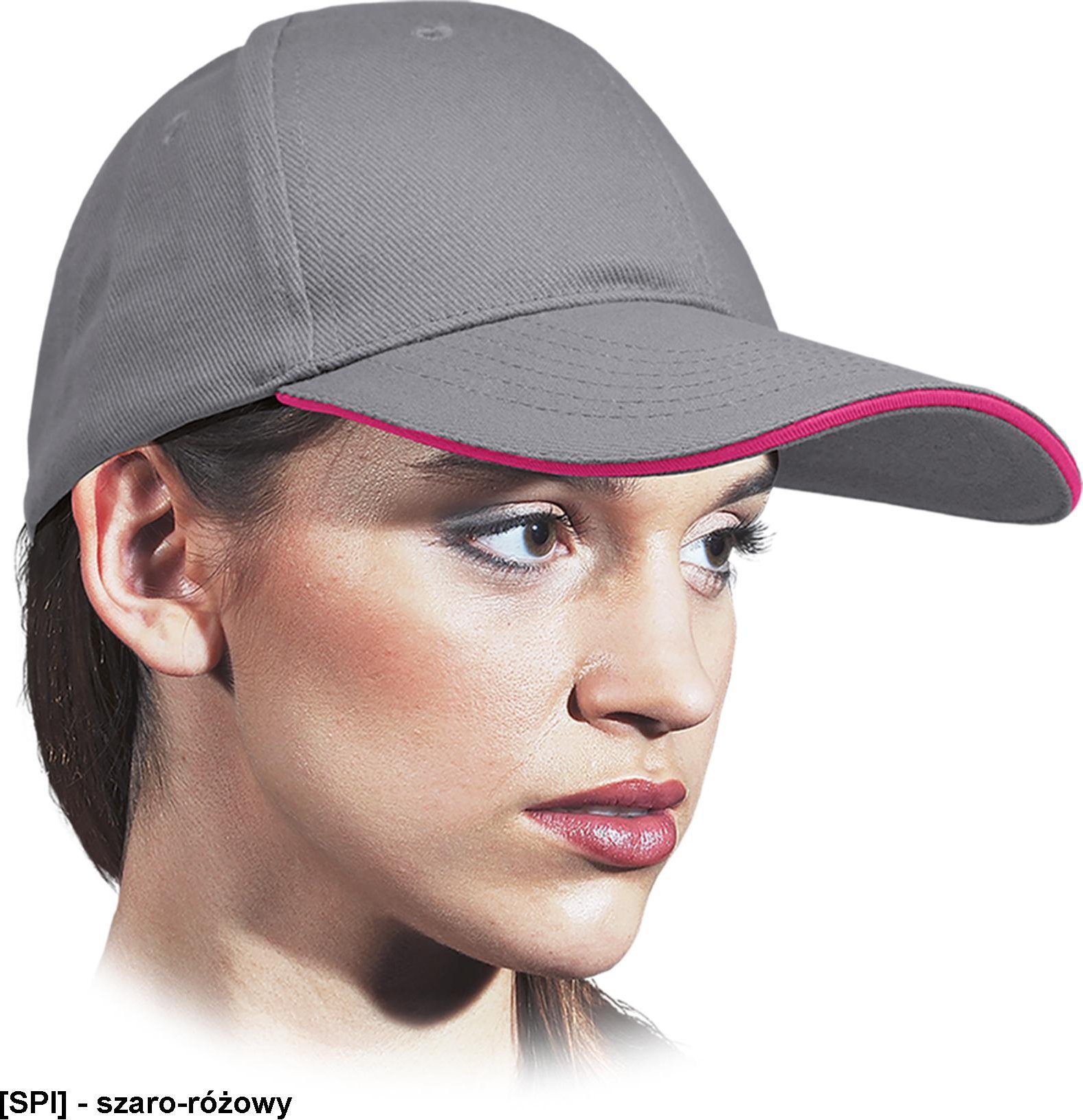 R.E.I.S. CZMERI - damska czapka z usztywnianym daszekiem i przodem czapki, 100% bawełna, 260 g/m2 - szaro-różowy