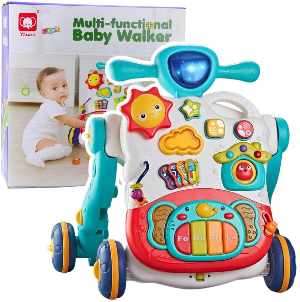 Jeździk Pchacz Interaktywny Stolik Edukacyjny Panel 3w1 Niebieski