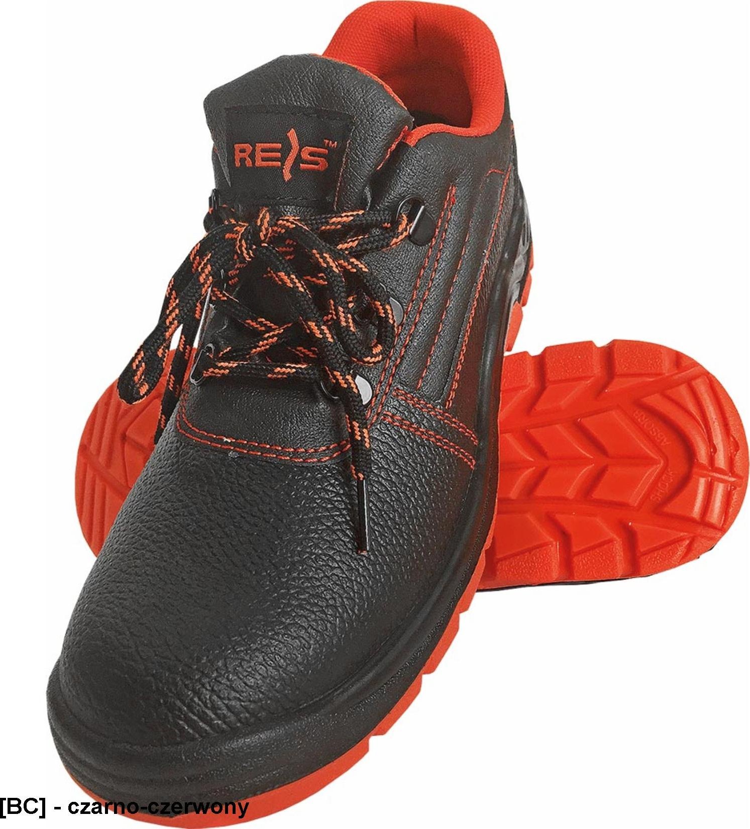 R.E.I.S. BRYESK-P-SB - skórzane półbuty robocze, stalowy podnosek, podeszwa antypoślizgowa, olejoodporna - czarno-czerwony 39