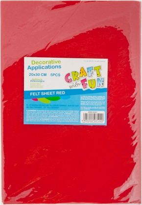 Craft with Fun CF OZDOBA DEK FILC ARKUSZ 20X30/5SZT CZERW 40/80