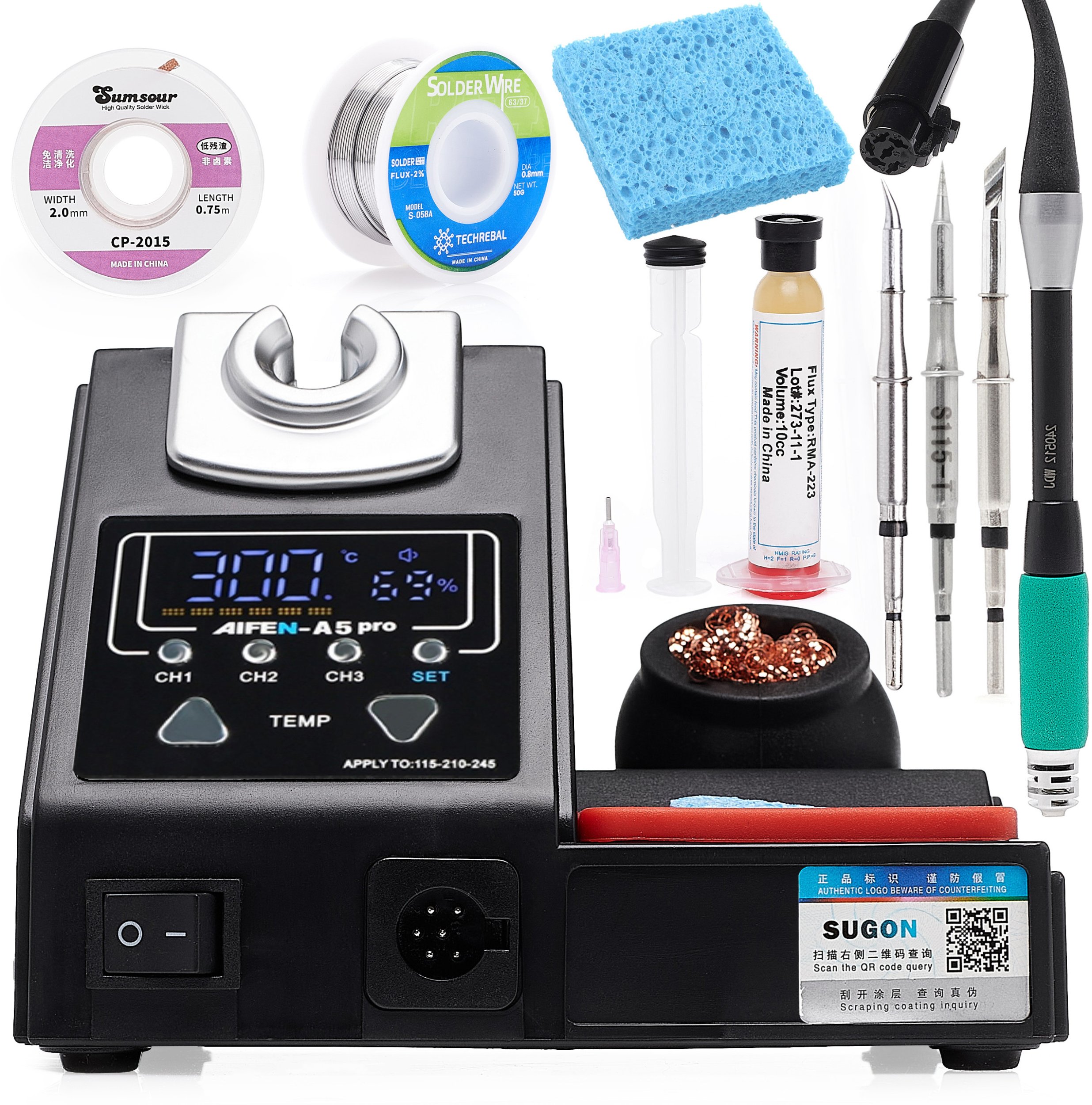 Profesjonalna Stacja Lutownicza Aifen A5 Pro 3x Grot C115 Plecionka Cyna