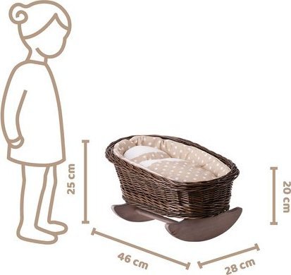 WickerPL BUJANE ŁÓŻECZKO KOŁYSKA Z WIKLINY DLA LALEK Z POŚCIELĄ 46X28 H 20/25 CM