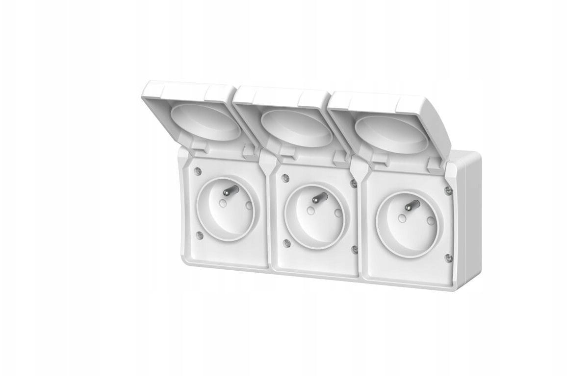 Düwi Gniazdo trójne z uziemieniem natynkowe z klapką Aqua Plus biały / 40227