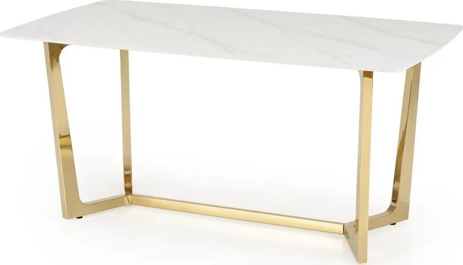 Stół CLEMENTE 160x90 biały marmur/złoty HALMAR